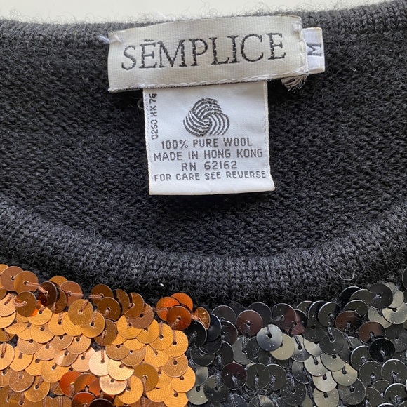 Vintage Semplice Sequin Metallic Front Design Black Wool Cropped Sweater EUC Med - Picture 9 of 16
